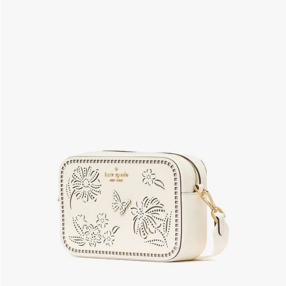 kate spade Madison Perforated Floral Butterfly Camera Crossbody Bag Meringue NWT - Picture 4 of 8